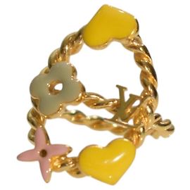 LOUIS VUITTON Sweet Monogram Pastel Enamel Gold Spiral Wrap Ring LV Flower Heart