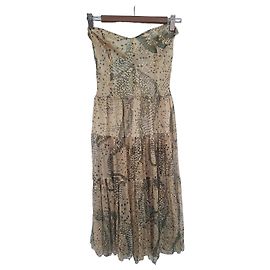 Autre Marque Frostfrench bedrucktes trägerloses Maxikleid aus Seide