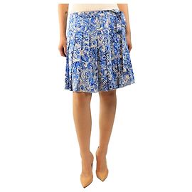 Prada Minigonna plissettata blu con stampa a piastrelle - size UK 12