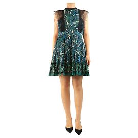 Valentino Mini abito stampato senza maniche con bordo in pizzo, verde - size UK 12