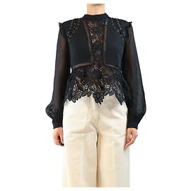 Self portrait Blouse brodée à manches longues noire - size UK 10