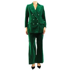 Etro Green two-piece velvet suit set - size UK 14