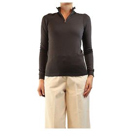 Hermès Camisola de malha castanha com fecho quarter zip - size L