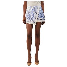 Self portrait Mini falda-pantalón bordada paisley blanca y azul - size UK 8
