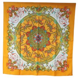 Hermès HERMES Carre 90 Scarf Silk  LUNA ARK  Orange White