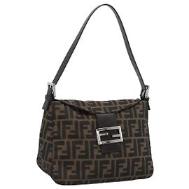 FENDI Zucca Canvas Mamma Baguette Shoulder Bag Brown Black
