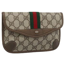 GUCCI GG Supreme Web Sherry Line Pouch PVC Beige Gold 89 01 021