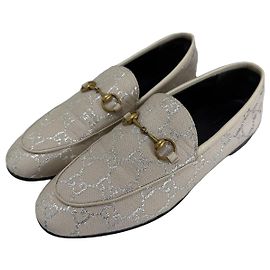 Gucci Jordaan GG Horsebit Loafer Beige Silver 39