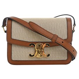 Céline Celine Beige Teen Canvas and Calfskin Triomphe Crossbody