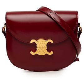 Céline Celine Red Teen Shiny Calfskin Triomphe Besace Clea Crossbody