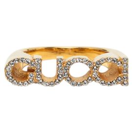 Gucci Gold Plated Strass Logo Letter Ring S Ring