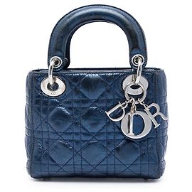 Dior Blue Mini Metallic Calfskin Cannage Lady Dior