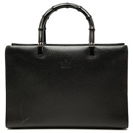Borsa Gucci in pelle di vitello grana nera con bambù