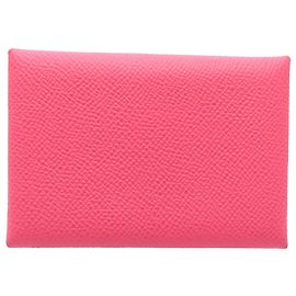Tarjetero Hermès Calvi Duo en piel Epsom Rosa