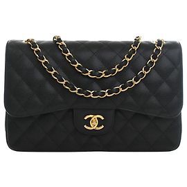 Chanel Black Jumbo Classic Caviar Double Flap