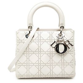 Dior White Medium Calfskin Studded Lady Dior