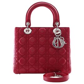 Dior Red Medium Lambskin Cannage Lady Dior