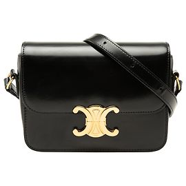 Céline Celine Black Teen Shiny Calfskin Triomphe Crossbody