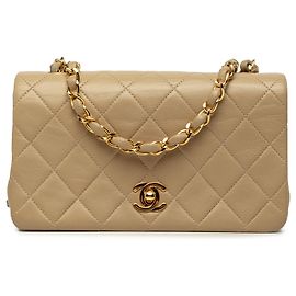 Chanel Beige Mini Rectangular CC Quilted Lambskin Full Single Flap