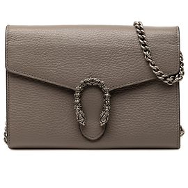 Portafoglio Dionysus con catena Gucci in pelle di vitello marrone