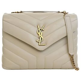Borsa a tracolla LouLou Saint Laurent Small in pelle di vitello matelassé bianca con monogramma