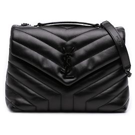 Borsa a tracolla LouLou Saint Laurent in pelle di vitello matelassé nera Small con monogramma monocromatico
