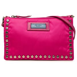Prada Pink Tessuto Studded Etiquette Schultertasche