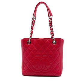 Borsa Chanel Red Caviar Petite Shopping Tote