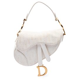 Borsa Saddle Dior Mini in tela ricamata Oblique bianca