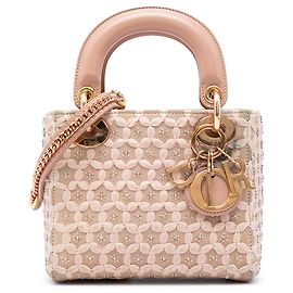 Dior Beige Mini Suede Beaded Ribbon Lady Dior