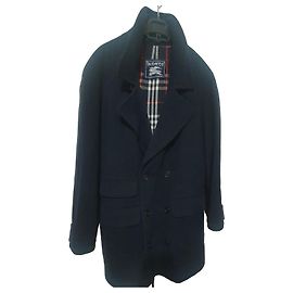 Burberrys Navy Blue Wool Double-Breasted Coat