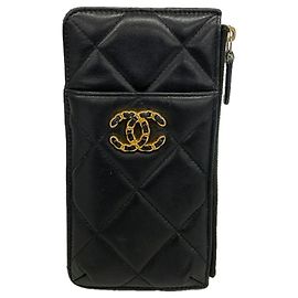 Chanel langes Portemonnaie aus schwarzem Lammleder