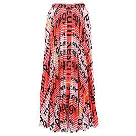  MSGM Logo-All Over Print Midi Skirt in Multicolor Polyester