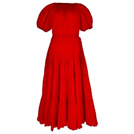 Vestido midi a capas con mangas abullonadas Ulla Johnson en algodón rojo