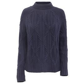 Nili Lotan Rollkragenpullover mit Zopfstrick aus Kaschmir in Navy Blue