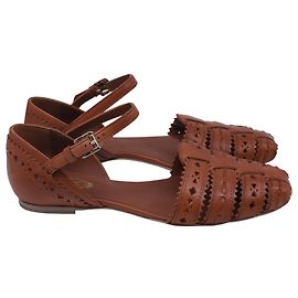 Tod's Ballerinas mit Knöchelriemen und Laser-Cut-Details aus braunem Leder