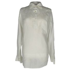 Camisa de botones Loro Piana en lino blanco