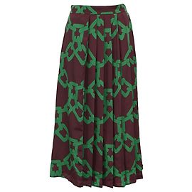  MSGM Chain-Print Pleated Midi Skirt in Multicolor Polyester