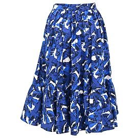 MSGM Midi-Stufenrock mit Blattprint aus blauer Baumwolle