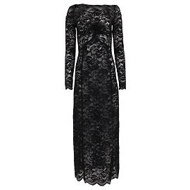 Paco Rabanne Vestido maxi Rabanne con cuello Bardot de encaje floral en poliamida negra