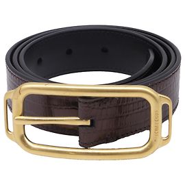  Tom Ford Croc-Effect Buckled Belt in Brown Leather