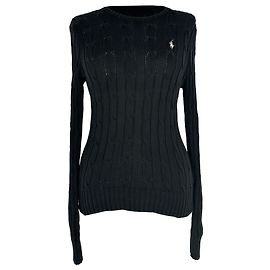 Polo Ralph Lauren Cable-Knit Pullover aus schwarzer Baumwolle
