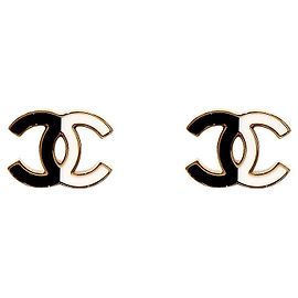 Chanel CC Ohrringe Schwarz Weiß
