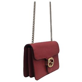 Gucci Picca borsa a tracolla piccola in pelle grana rossa con GG intrecciate