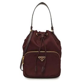 Prada Sac Bucket Duo Nylon Logo Doré Burgundy