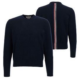 Thom Browne Malha de lã redonda com três riscas em Navy