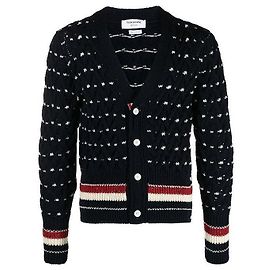 Thom Browne Cardigan in maglia a trecce RWB Donnie Navy