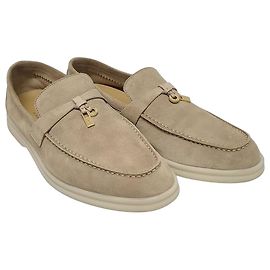 Loro Piana Mocassini da lavoro Summer Chams in camoscio Sandstone