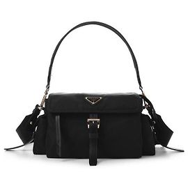 Prada Mittlere Nylon-Tote-Schultertasche mit Dreieckslogo Schwarz RDLN