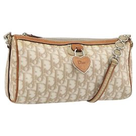 Christian Dior Trotter Canvas Romantic Shoulder Bag PVC Ivory Silver